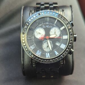 Black Chronograph Watch with Silver Accents